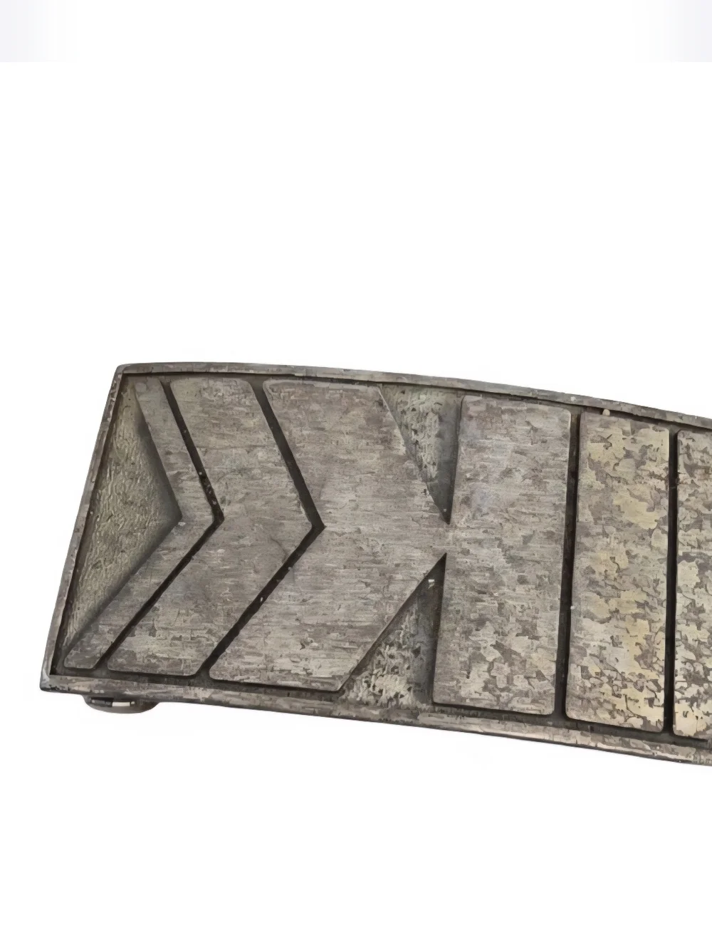 VTG Brutalist Modernist Belt Buckle Pewter Silver Tone Geometric Chevron 3.5